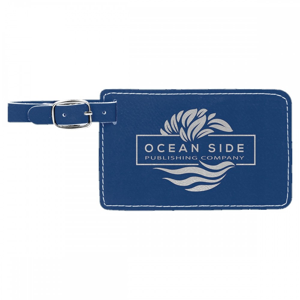 Promotional Luggage Tag, Blue Faux Leather, 4 1/4" x 2 3/4"
