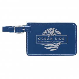 Blue/Silver Leatherette Luggage Tag with Logo
