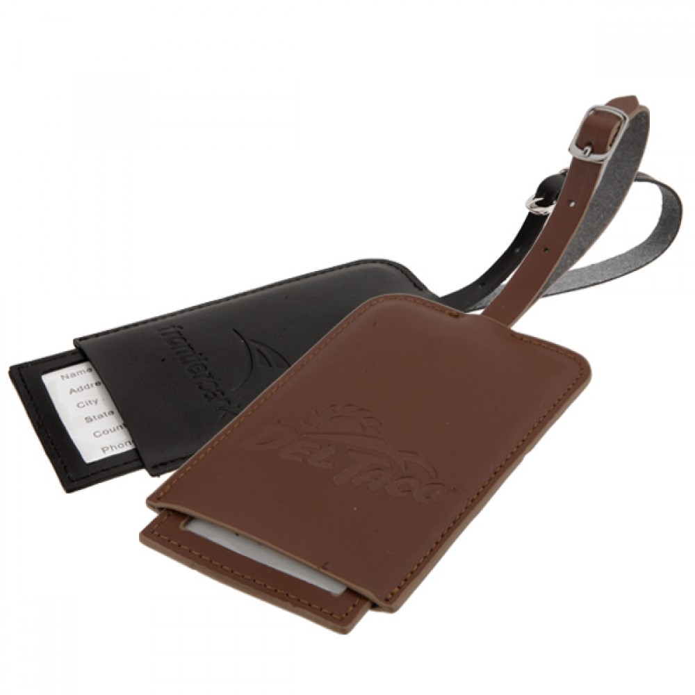 Logo Branded Classic Bond Leather Luggage Tag - Brown