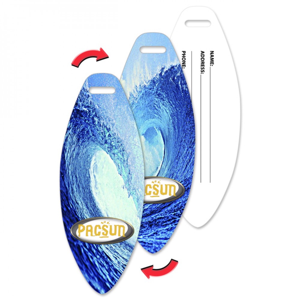Custom Imprinted Surfboard Luggage Tag w/Ocean Surf Wave Lenticular Flip Design (Custom) Custom Imprinted Surfboard Luggage Tag w/Ocean Surf Wave Lenticular Flip Design (Custom)
