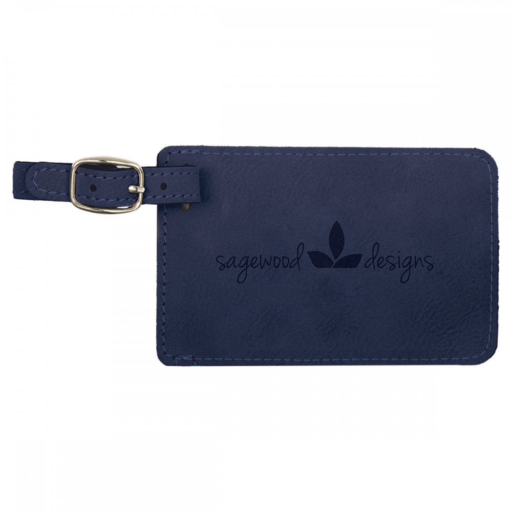 Blue/Black Leatherette Luggage Tag with Logo
