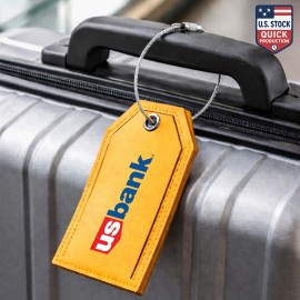 Faux Leather Luggage Tag with Privacy Cover&Steel Cable Loop with Logo