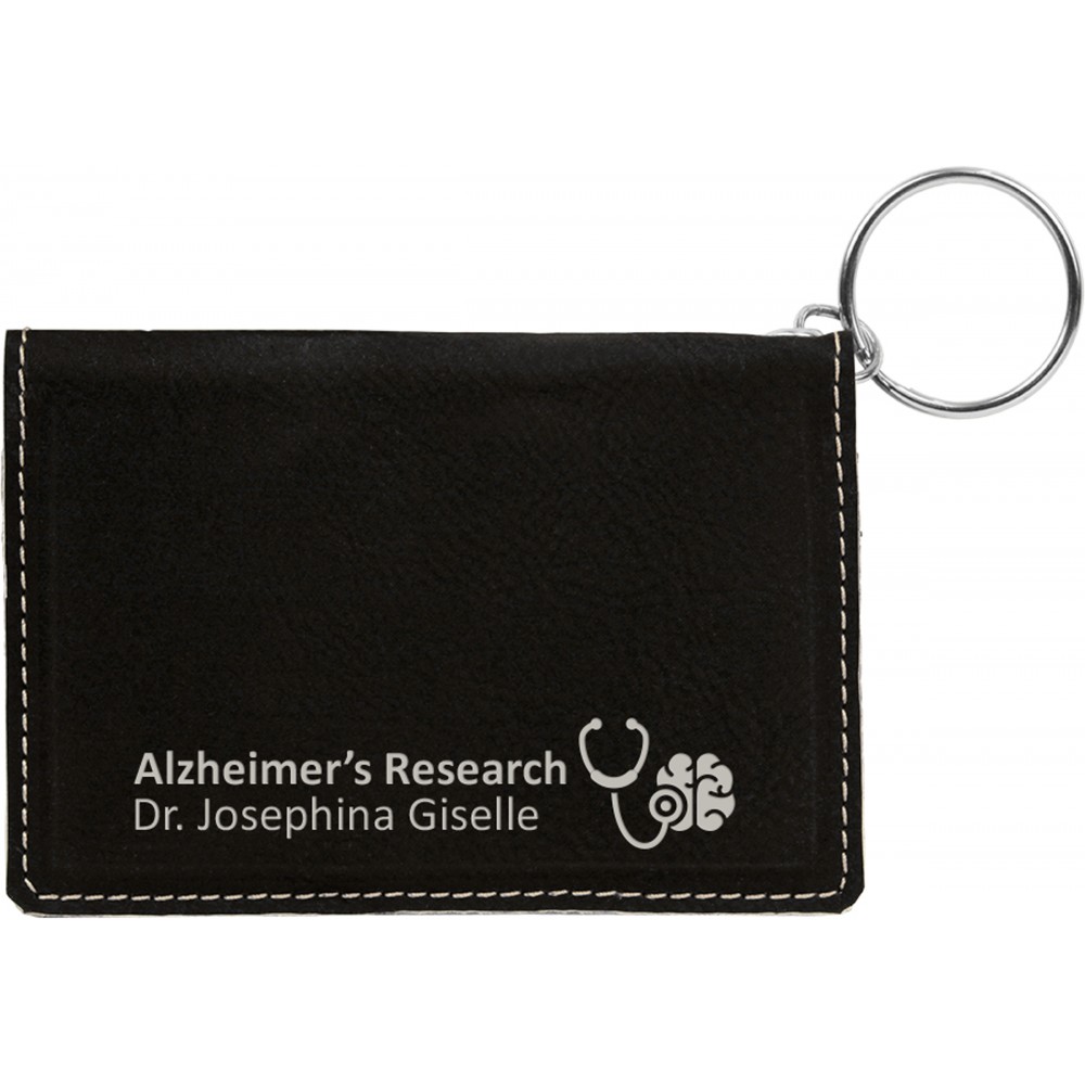 Black/Silver Laserable Leatherette Keychain ID Holder Custom Printed Black/Silver Laserable Leatherette Keychain ID Holder Custom Printed