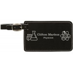 Luggage Tag, Laserable Black-Silver Leatherette 4-1/4" x 2-3/4" with Logo