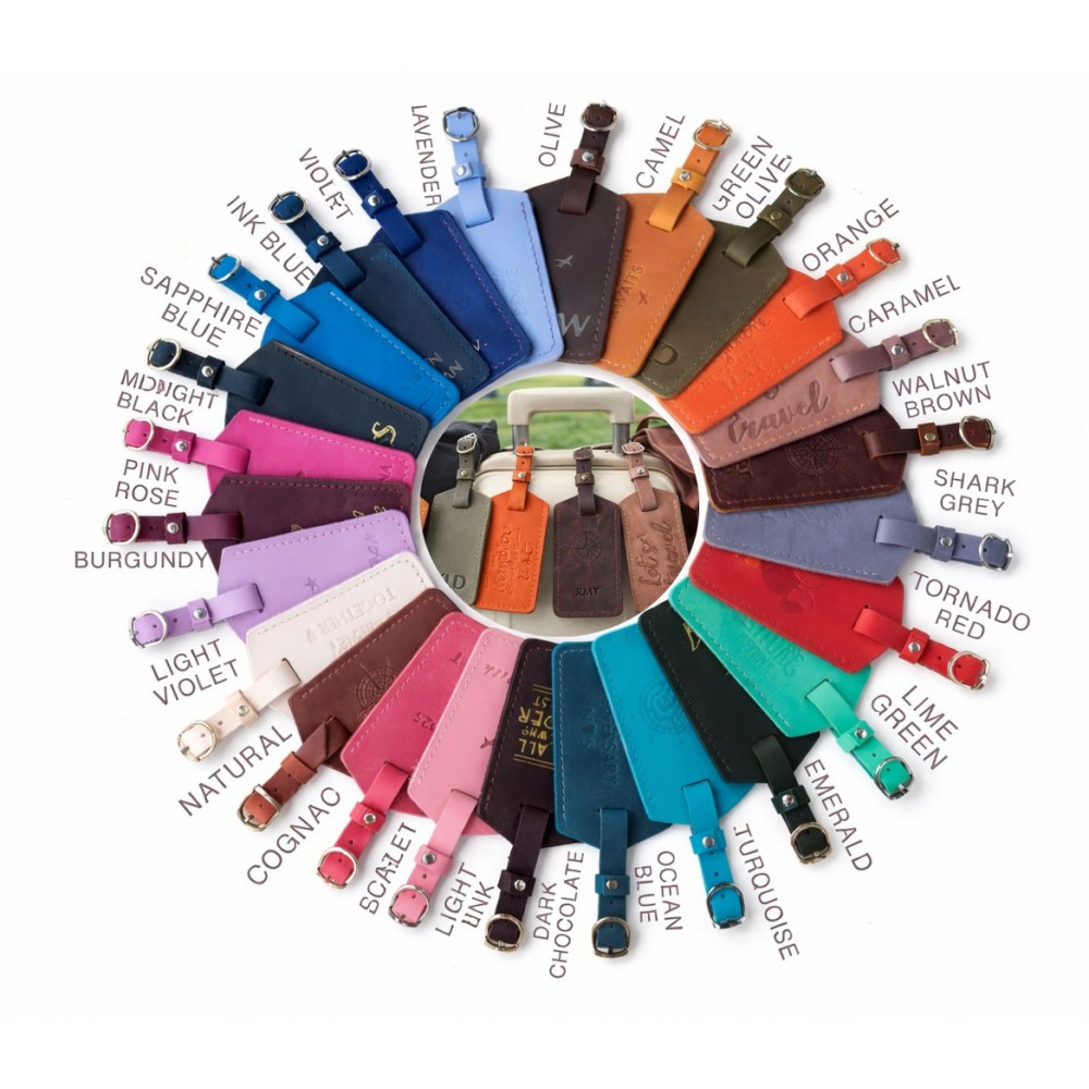 Distressed Top Grain Cowhide Leather Luggage Tag with Logo