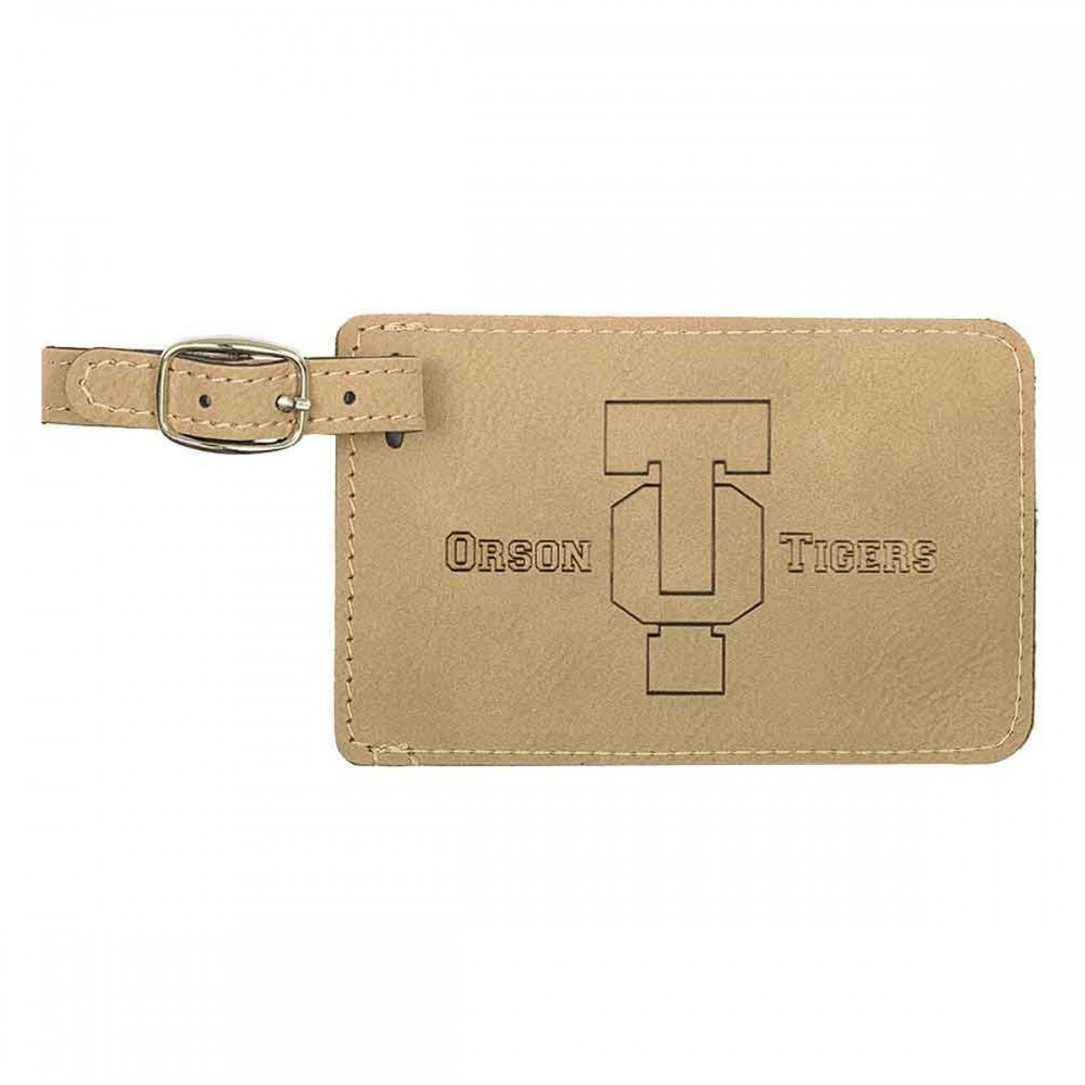 Light Brown Leatherette Luggage Tag with Logo