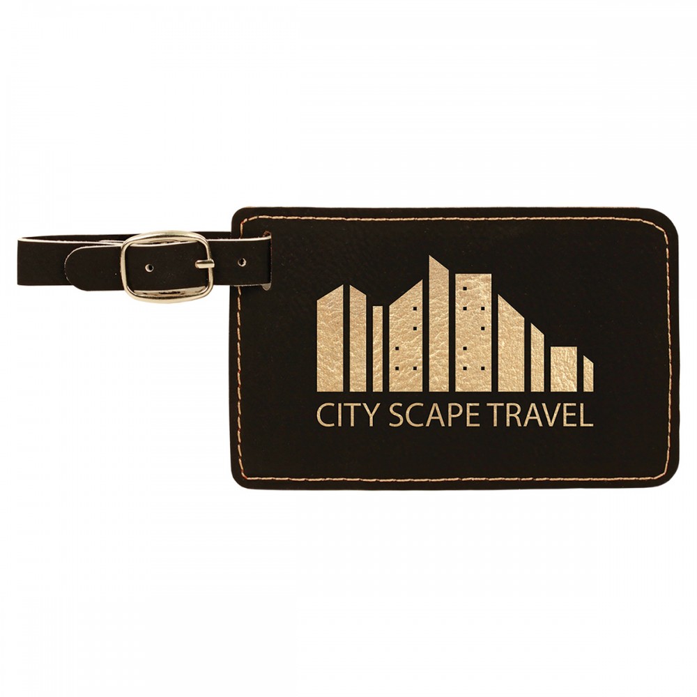 Black/Gold Leatherette Luggage Tag with Logo