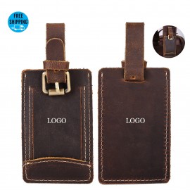 Logo Branded Debossed Top Grain Genuine Leather Baggage Tag in Gift Box (Optional)