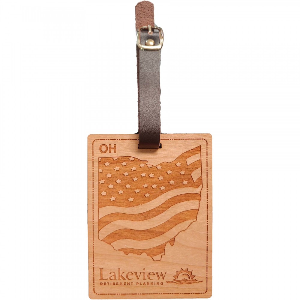 Logo Branded Hardwood State Luggage Tags