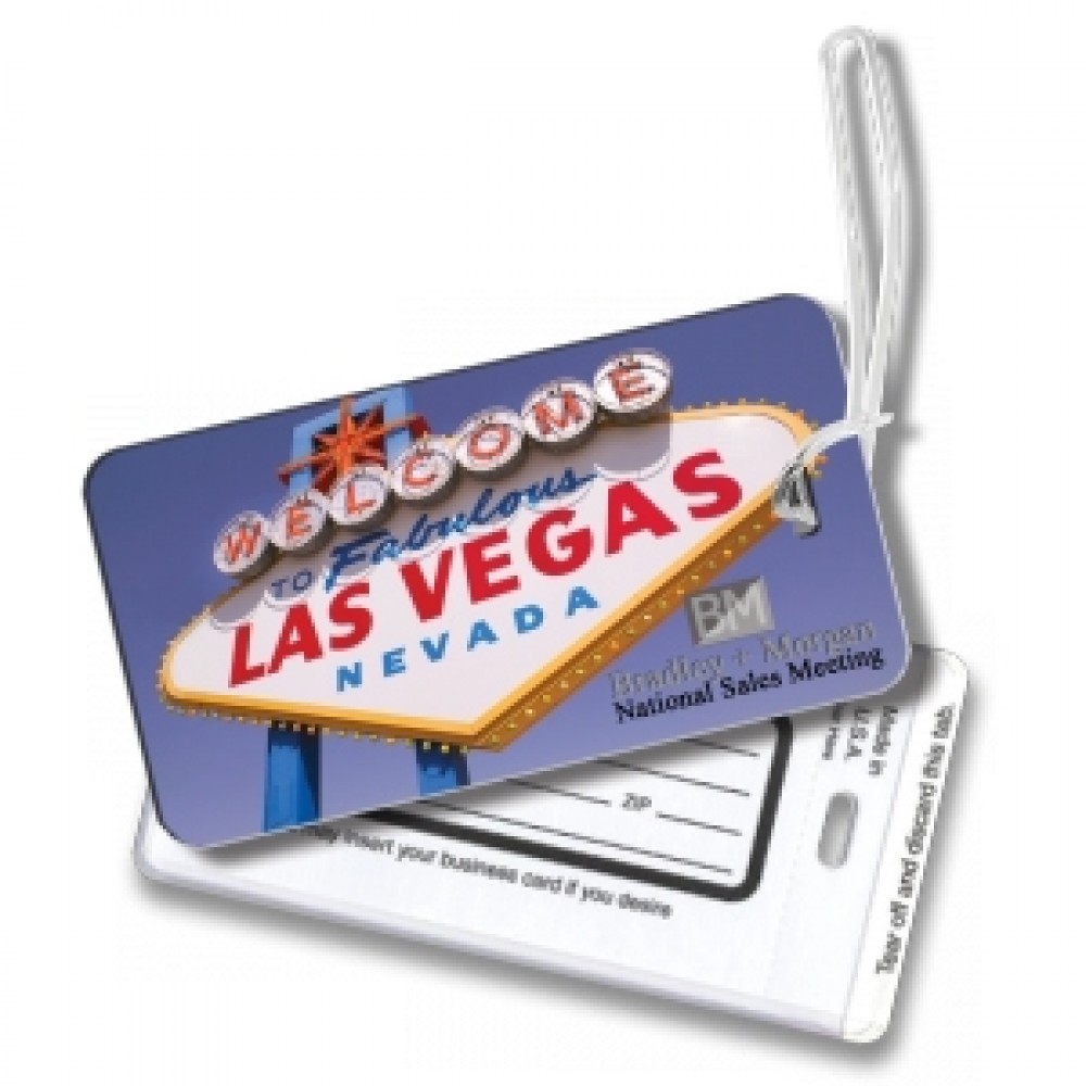 Custom Printed Vinyl Luggage Tag w/Plastic See Thru Sleeve