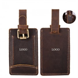 Debossed Top Grain Genuine Leather Baggage Tag in Gift Box (Optional) with Logo