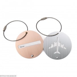 Round Aluminum Luggage Tag with Airplane Cut Out with Logo