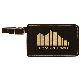Promotional Luggage Tag, Laserable Black-Gold Leatherette 4-1/4" x 2-3/4"