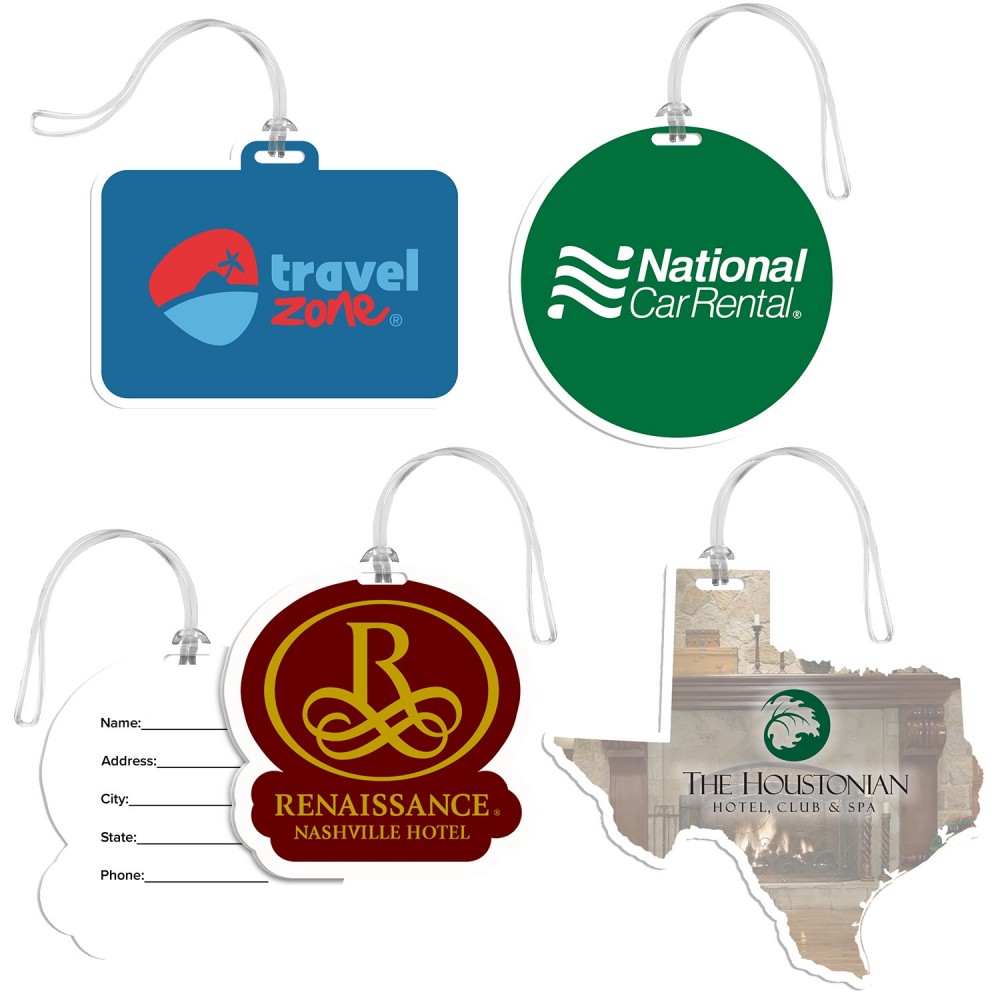 Promotional Full Color Custom Shaped Bag Tag w/ Clear Loop
