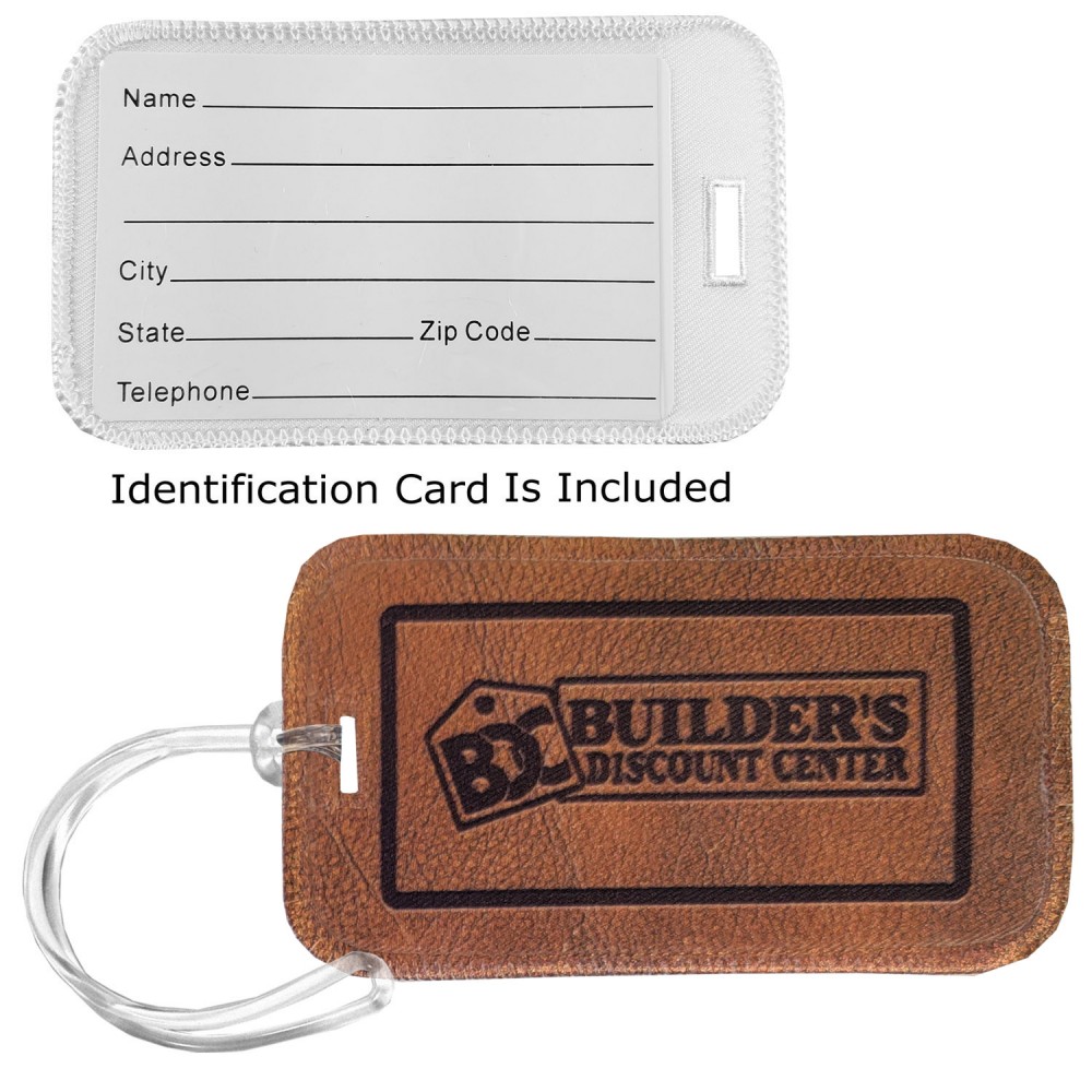 Logo Branded Faux Leather Printed Rectangular Fabric ID Luggage Tag