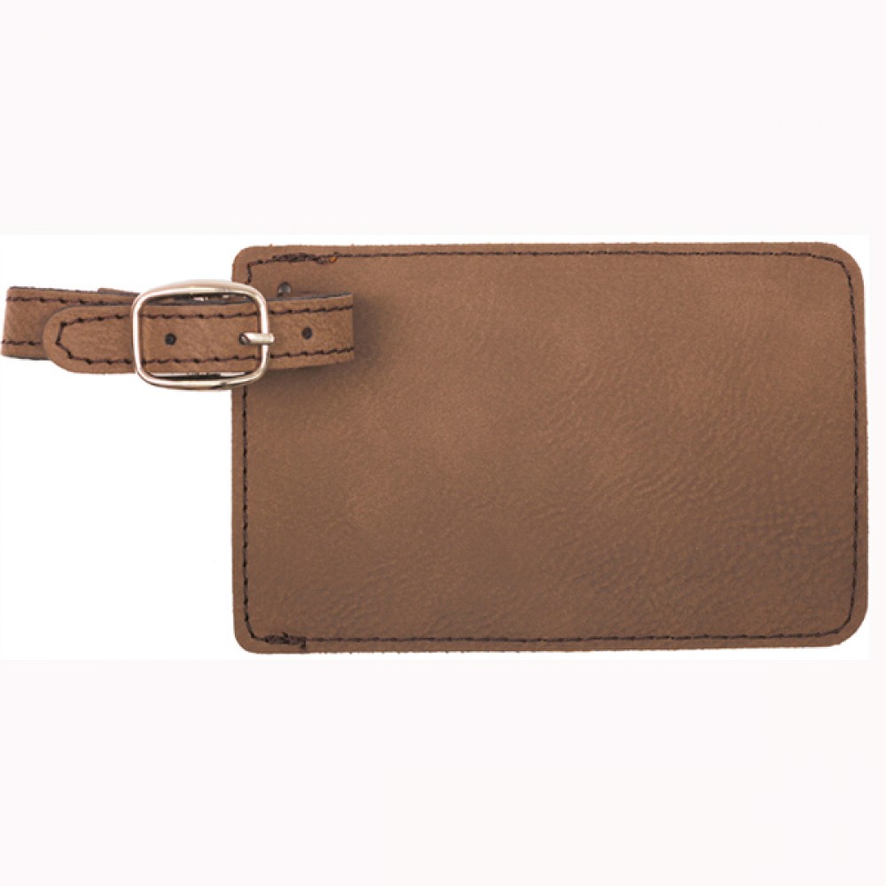 Dark Brown Leatherette Luggage Tag Logo Branded Dark Brown Leatherette Luggage Tag Logo Branded
