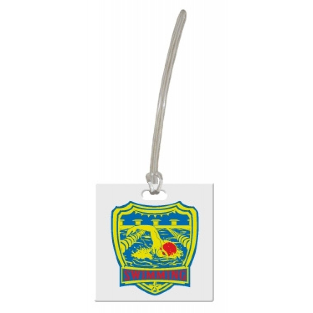 Custom shaped luggage tag - square 1C on colored vinyl Logo Branded Custom shaped luggage tag - square 1C on colored vinyl Logo Branded