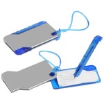 Luggage Tag - With Attached Pen - Transparent Blue - 3-1/4" x 2-1/8" Custom Imprinted