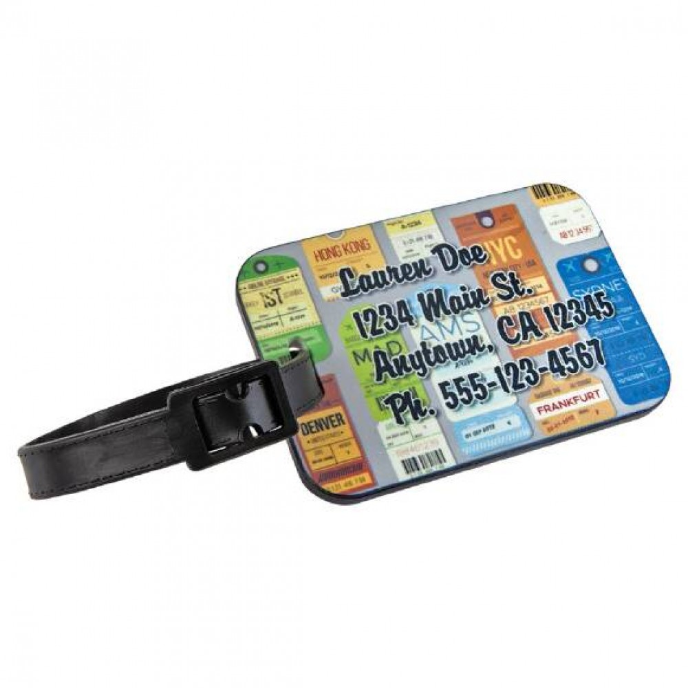 Customized Rectangle Polymer Luggage Tag with Black Edge and Strap, 3 1/2 x 2 3/16"