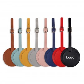 Round Shape PU Leather Luggage Tags Travel ID Tags With Adjustable Leather Strap with Logo