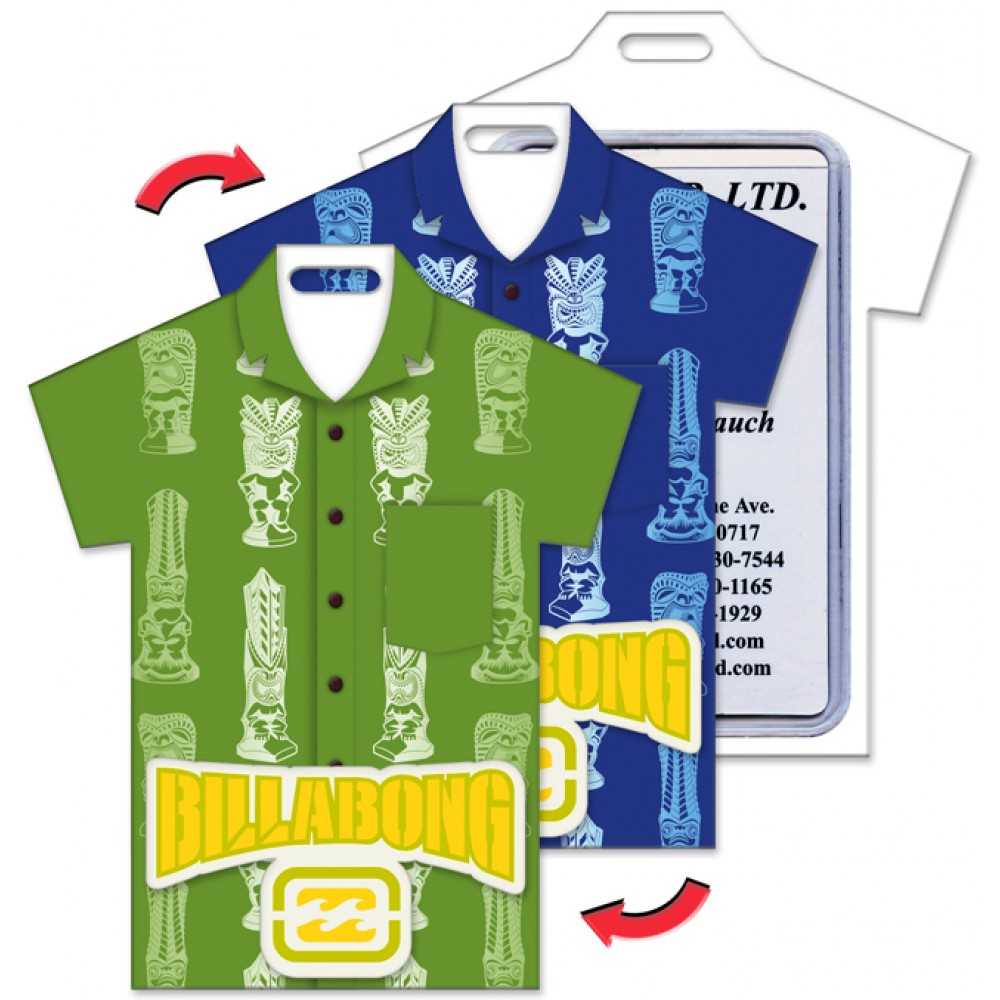 Shirt Shape Luggage Tag w/Tiki Lenticular Design (Custom) Custom Printed Shirt Shape Luggage Tag w/Tiki Lenticular Design (Custom) Custom Printed