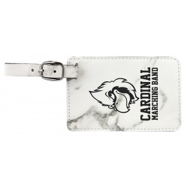 Logo Branded Luggage Tag, Laserable White Marble Leatherette 4-1/4" x 2-3/4"