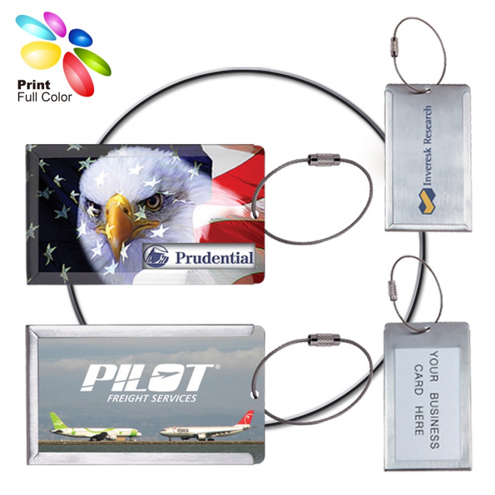 Brushed Stainless Steel Luggage Tag with Cable Closure Custom Imprinted Brushed Stainless Steel Luggage Tag with Cable Closure Custom Imprinted