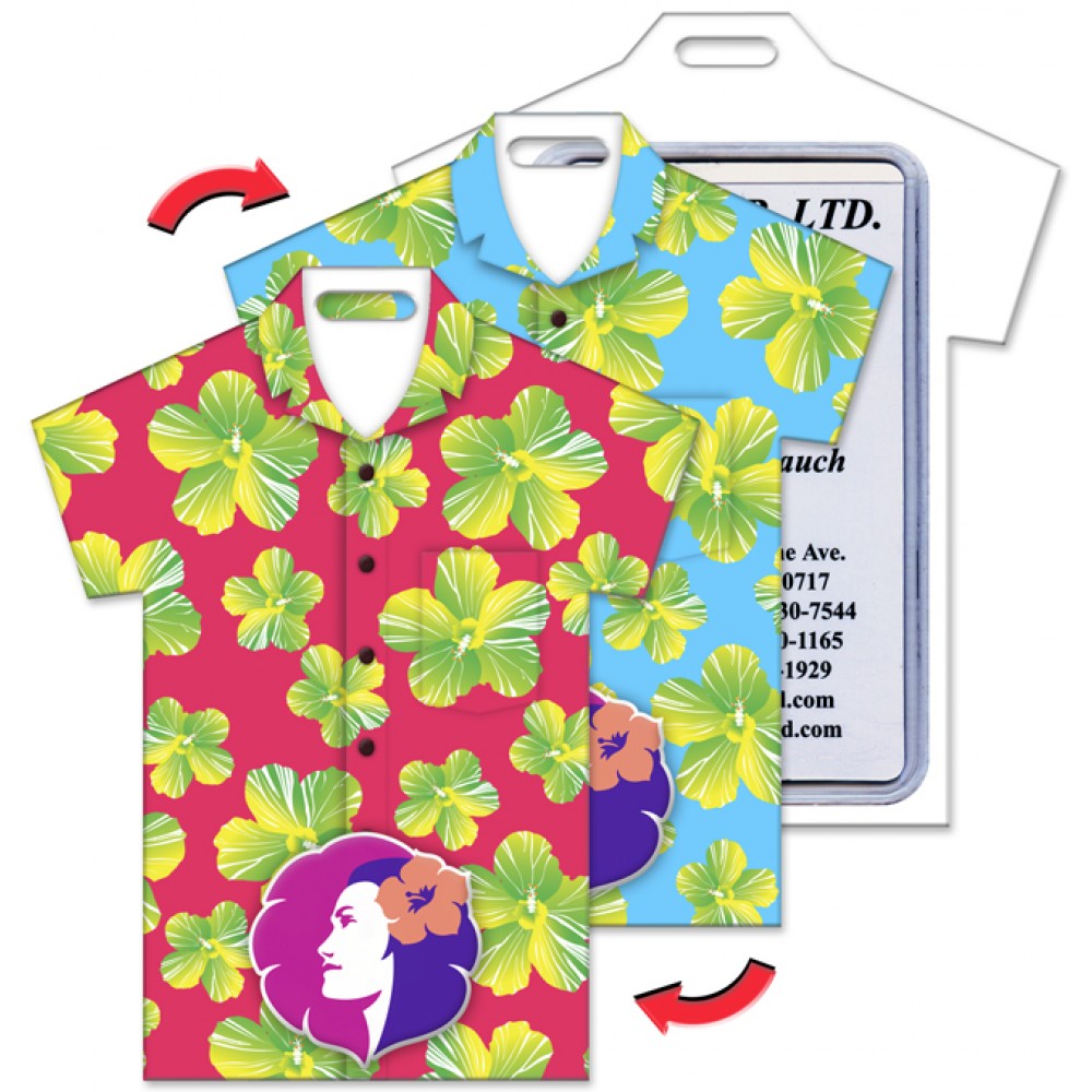 Custom Printed Shirt Shape Luggage Tag w/Hawaiian Flowers Lenticular Design - Red/Turquoise (Custom) Custom Printed Shirt Shape Luggage Tag w/Hawaiian Flowers Lenticular Design - Red/Turquoise (Custom)