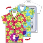 Custom Printed Shirt Shape Luggage Tag w/Hawaiian Flowers Lenticular Design - Red/Turquoise (Custom)