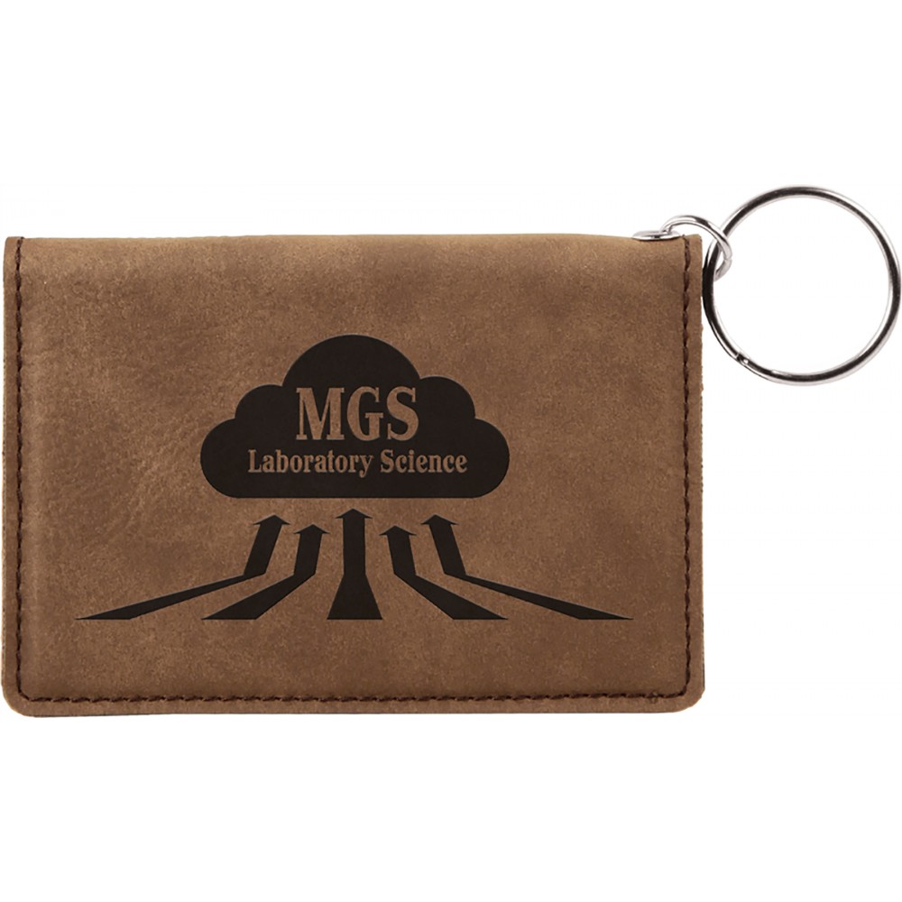 4 1/4" x 3" Dark Brown Laserable Leatherette Keychain ID Holder Custom Printed