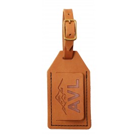 Genuine Leather Luggage Tag with a Flap and Buckle Strap | Includes Info Card | Made in the USA with Logo