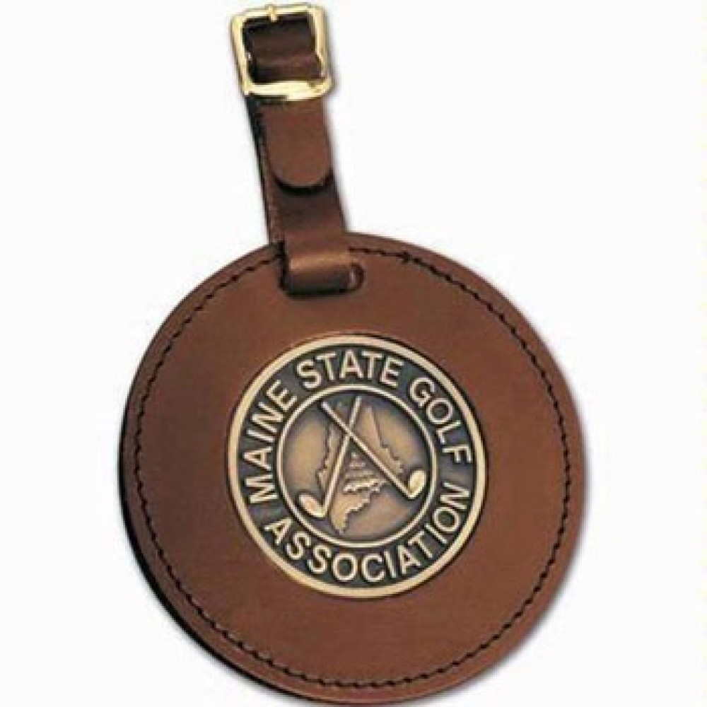 Medallion Luggage Tag w/ Cast Brass Insert Logo Branded Medallion Luggage Tag w/ Cast Brass Insert Logo Branded