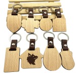 Custom Wooden Keychain With Leather Strap with Logo
