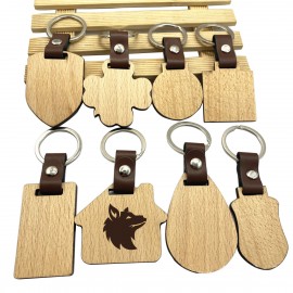 Custom Wooden Keychain With Leather Strap with Logo  Custom Wooden Keychain With Leather Strap with Logo