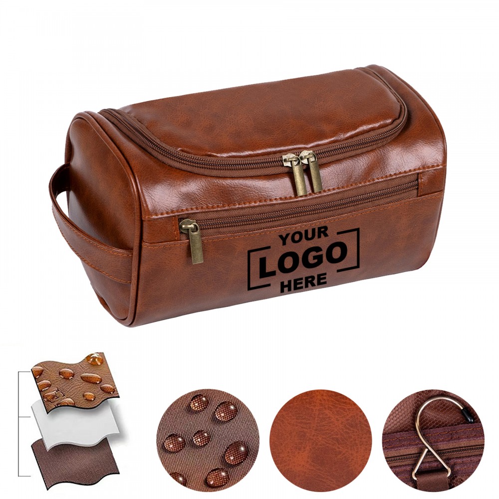 Personalized Large Toiletry Bag for Men, Waterproof Leather Travel Organizer Gift with Logo