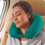 Smooth Trip Travel Gear by Talus Memory Foam Travel Pillow, Teal with Logo