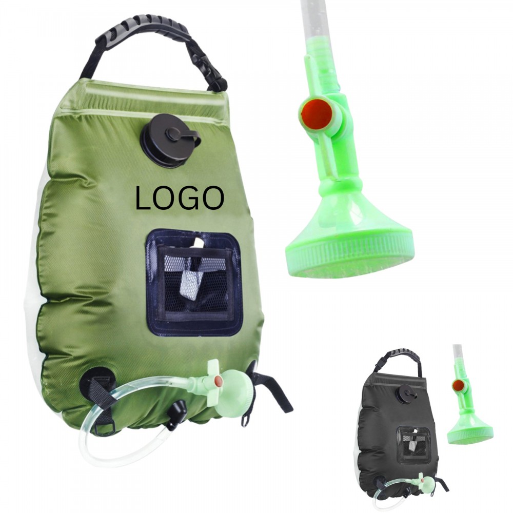 Upgraded 5 Gallon Solar Camping Shower with Temperature Gauge with Logo