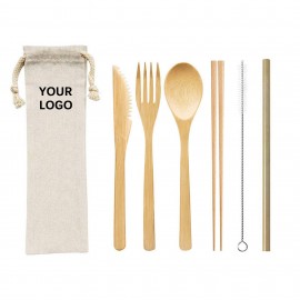 Bamboo Tableware Six Piece Travel Set 9.5" x 2.8" with Logo  Bamboo Tableware Six Piece Travel Set 9.5" x 2.8" with Logo