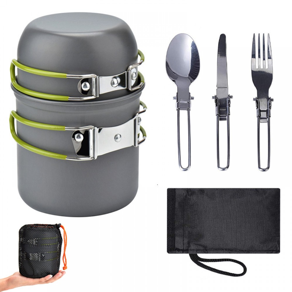 Promotional Outdoor cookware set for 1-2 persons Portable camping cookware with tableware