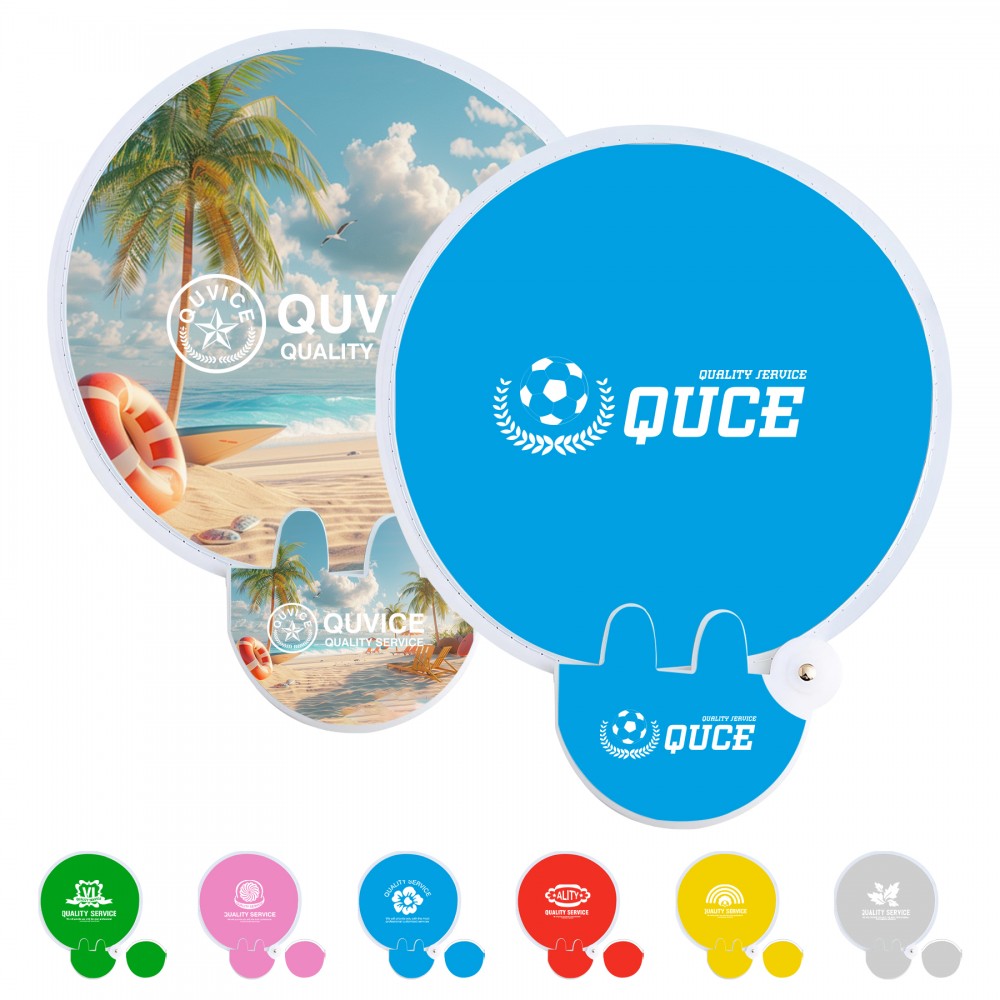 Logo Branded Full Color Foldable Polyester Fan With Handle & Pouch