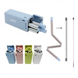 Reusable Metal Collapsible Straw w/Brush & Carrying Case with Logo