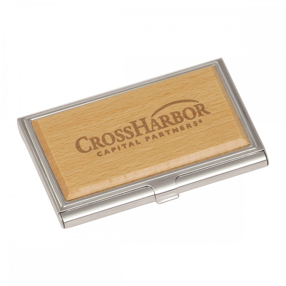 Wood/Silver Business Card Holder with Logo