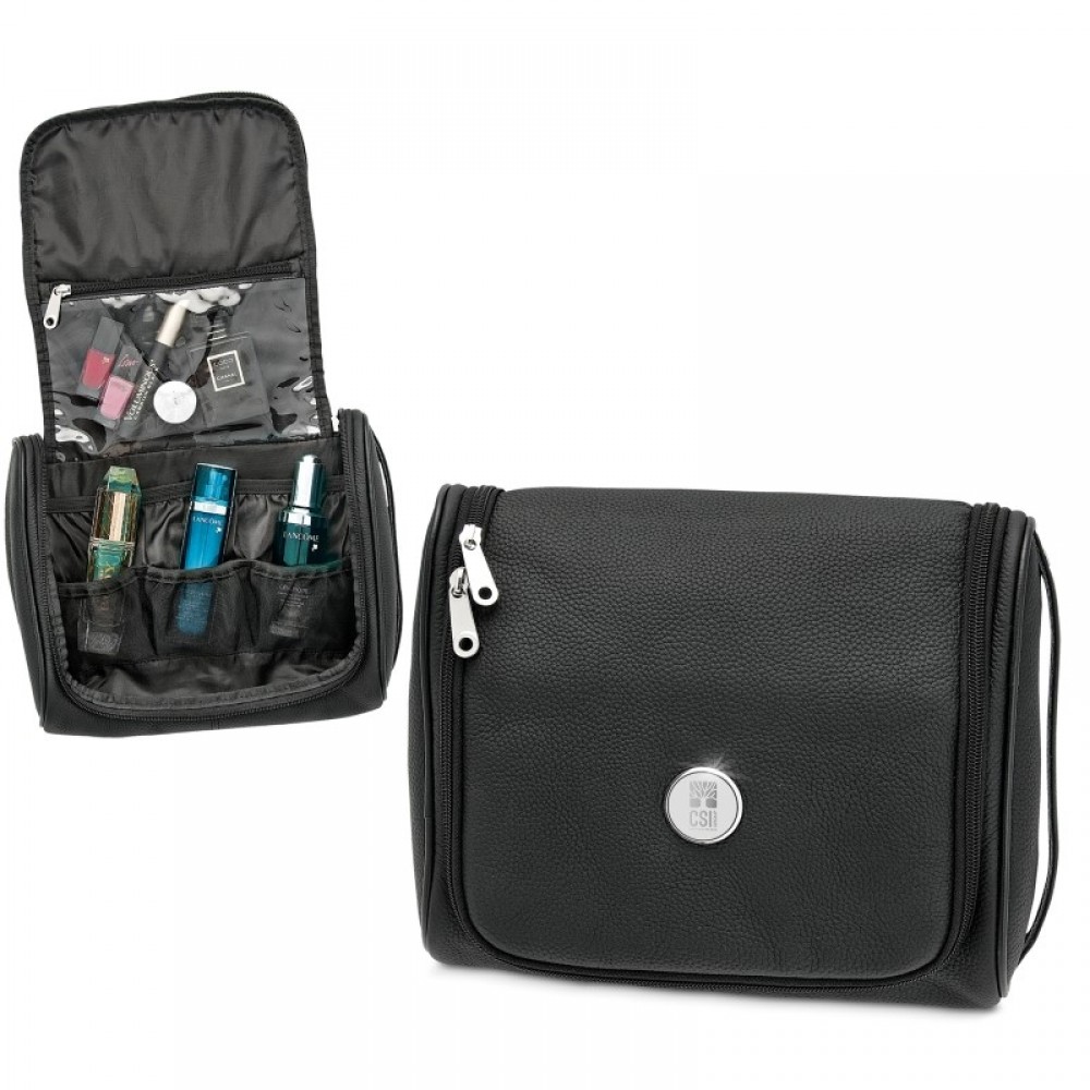 Custom Leather Toiletry Bag W/ Silver Medallion