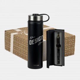 25 oz TiTUS Premium Insulated Sports Bottle & Chrome Trim Pen Gift Set with Logo  25 oz TiTUS Premium Insulated Sports Bottle & Chrome Trim Pen Gift Set with Logo