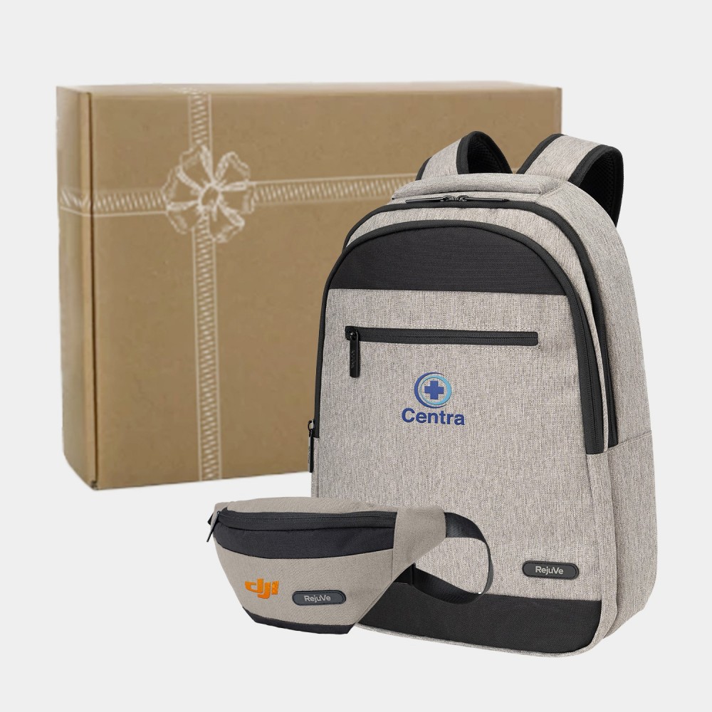 RejuVe MILANO Heather Executive Business Backpack & MILANO Two-Tone Fanny Pack Gift Set with Logo