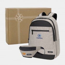 RejuVe MILANO Heather Executive Business Backpack & MILANO Two-Tone Fanny Pack Gift Set with Logo