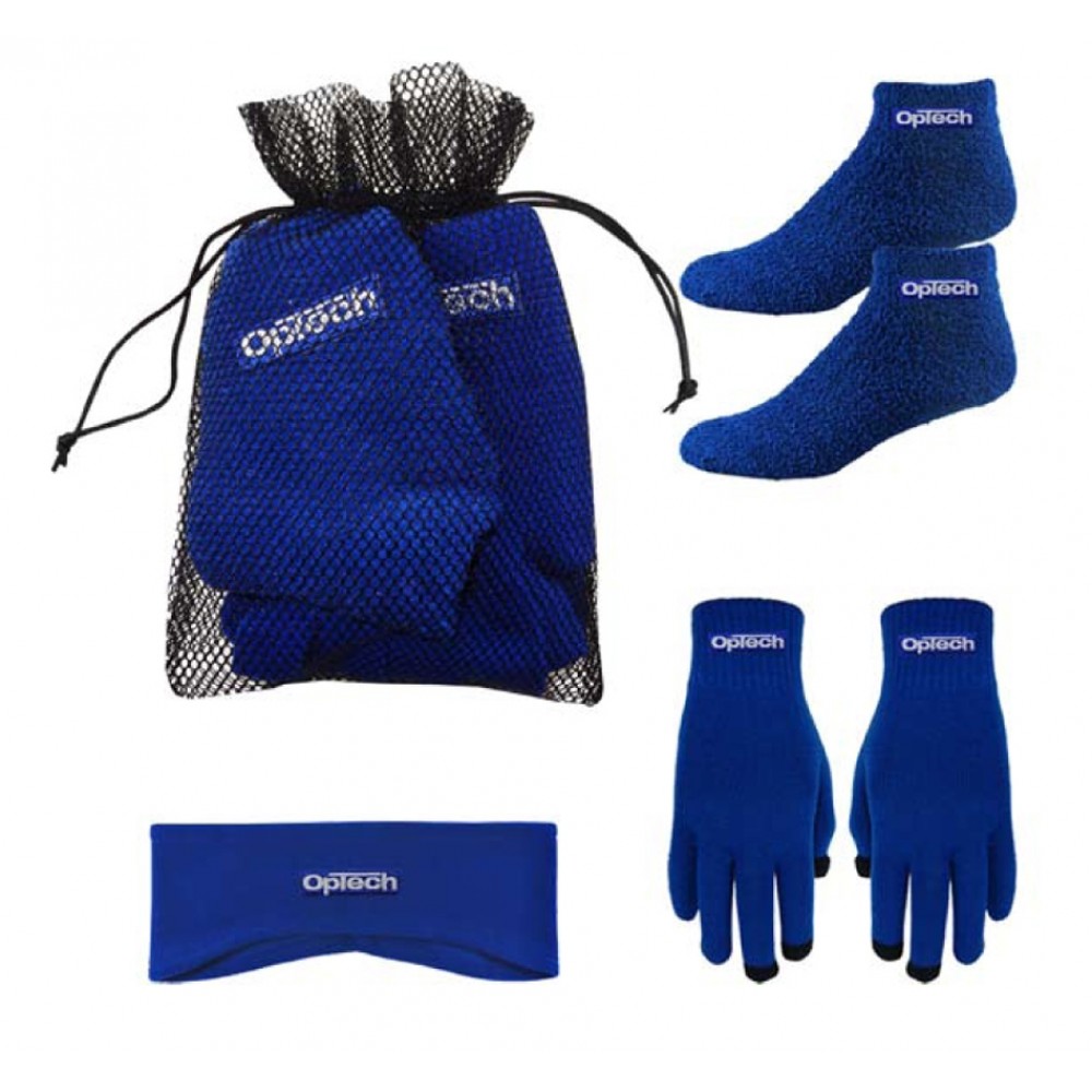 Winter Travel Kit w/Fleece Earband, Text Gloves & Fuzzy Socks with Logo