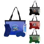 Mesh Fuzzy Tote Bag Set with Logo