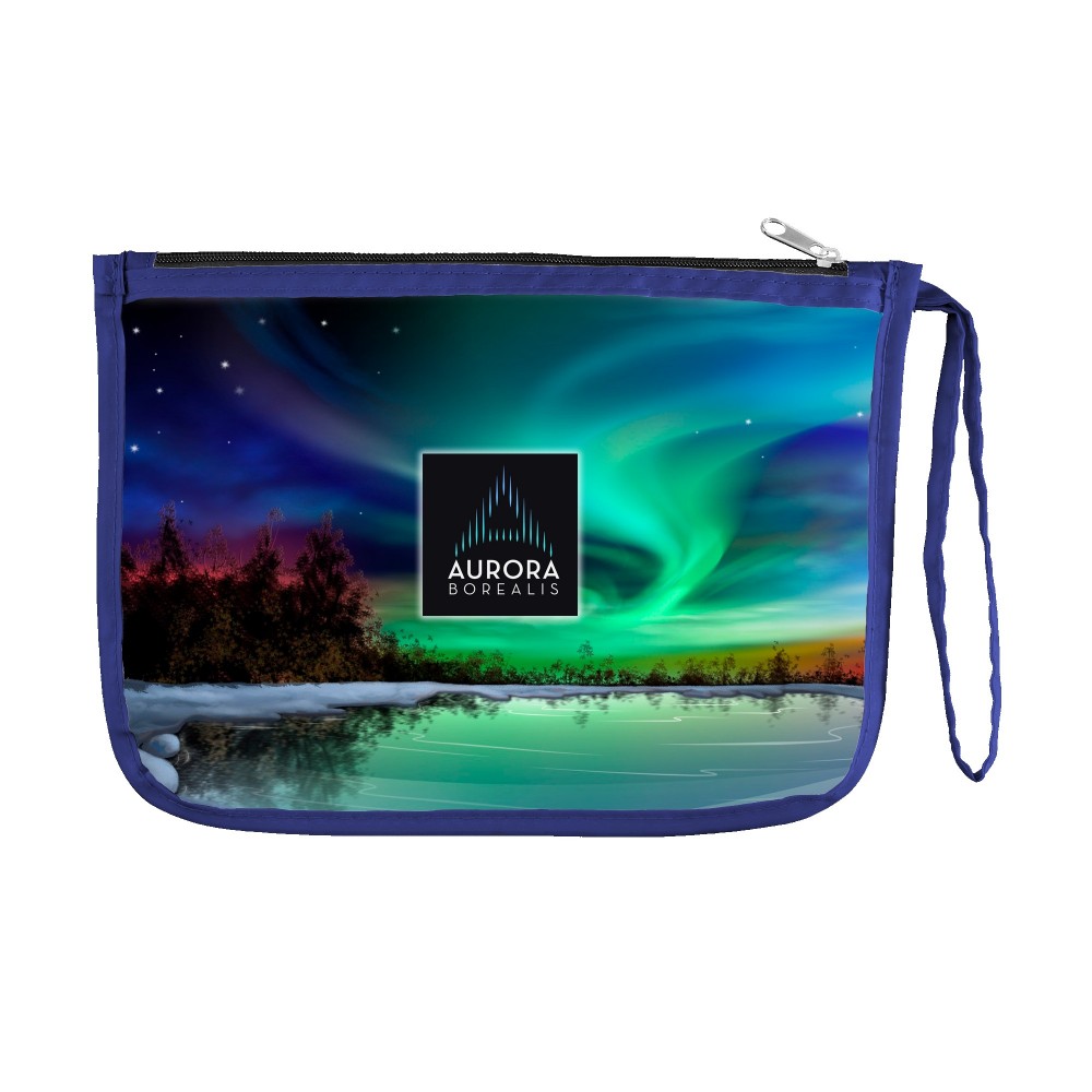 Custom Imprinted Zipper Pouch rePETe Dye-Sublimated Travel Bag Custom Imprinted Zipper Pouch rePETe Dye-Sublimated Travel Bag