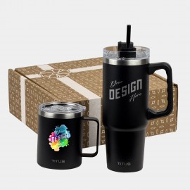 TiTUS 30 oz Travel Mug with Straw & 12 oz Insulated Mug Gift Set with Logo  TiTUS 30 oz Travel Mug with Straw & 12 oz Insulated Mug Gift Set with Logo